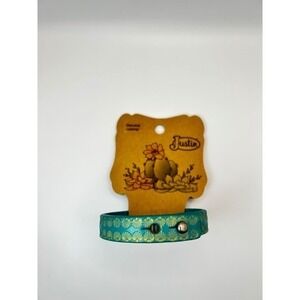 Justin Turquoise Gold Embossed Leather Cuff Bracelet